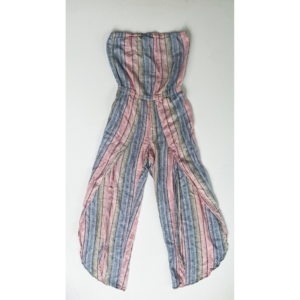 Drew Linen Blend‎ Striped Jumpsuit Strapless Wide Leg Casual XS